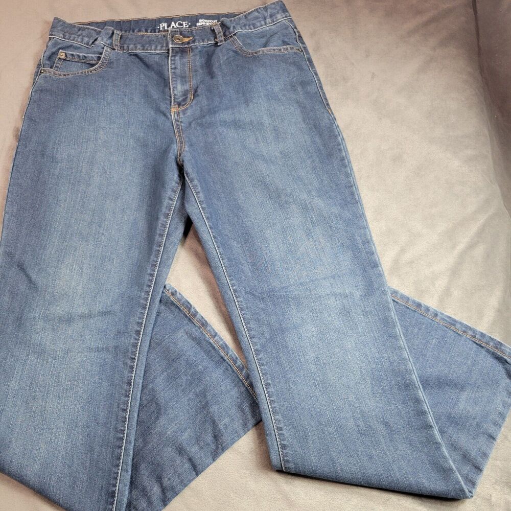 Childrens Place Jeans Boys 16 Husky Blue Relaxed Bootcut Adjustable Denim Pants